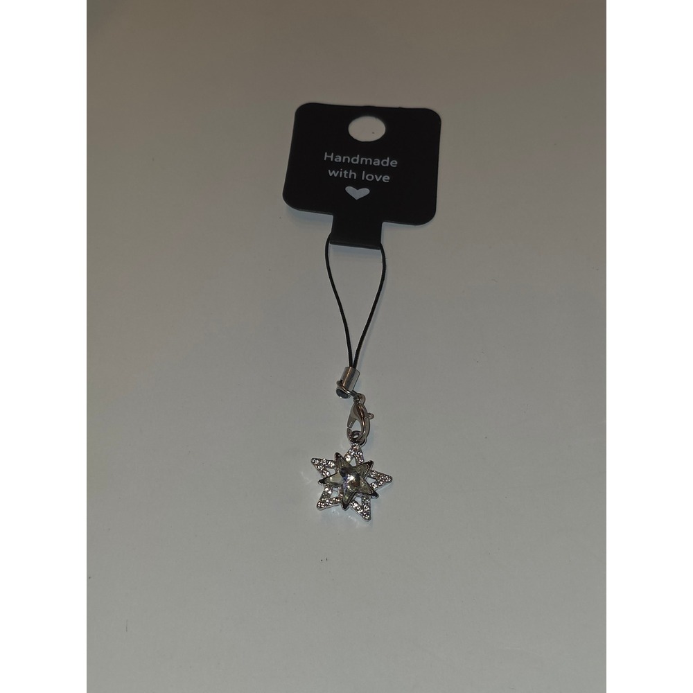 Silver Rhinestone Star Phone Charm Handmade